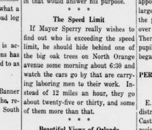 An Orlandoan gives Mayor Sperry advice on cars speeding down Orange Ave. Morning Sentinel - Jan 9 1914