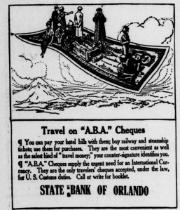 An ad for travels checks that ran 100 years ago this week (Morning Sentinel, 4/14/1914)